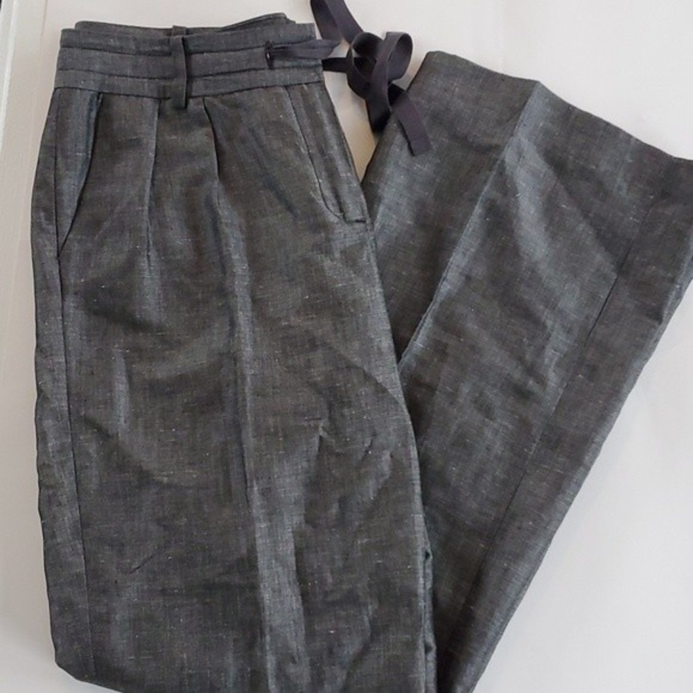TALBOTS LINEN DRAWSTRING WIDE STRAIGHT LEG GRAY PANTS SIZE 10 BEACHY HIGH WAIST - Picture 9 of 11
